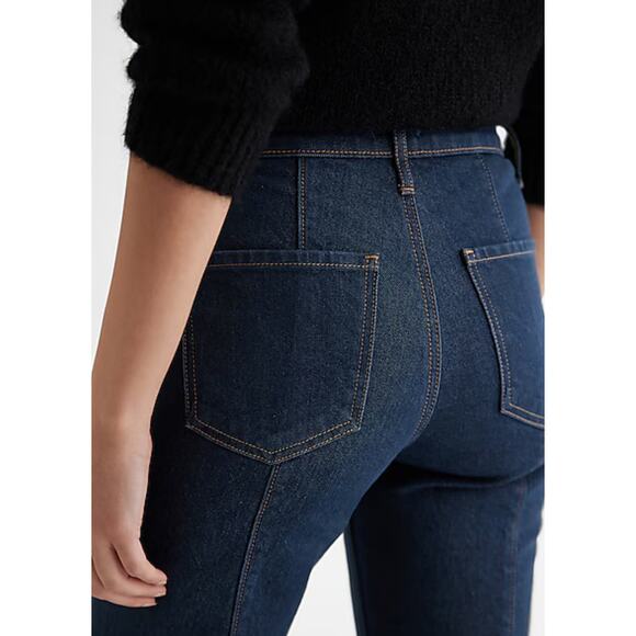 Express ‘70’s Flare Mid-Rise Back Seam Stretch Dark Wash Size 6R - Picture 3 of 10